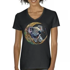 Celtic Moon Koala Women's V-Neck T-shirt Spiritual Lunar Forest Wildlife Tee