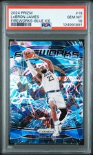 2024-25 Prizm Basketball LeBron James #19 Fireworks Blue Ice /125 PSA 10