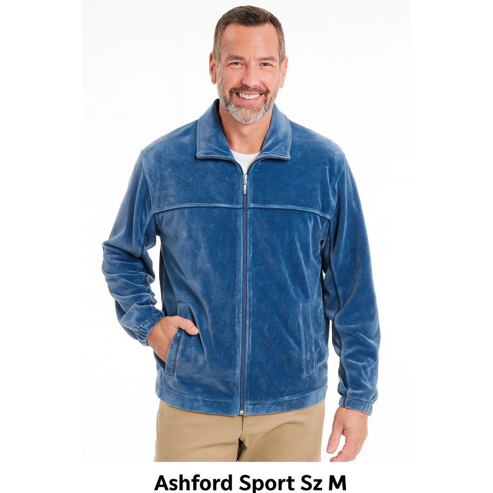 Chaqueta Ashford Sport Azul Terciopelo Cremallera Para Hombre’s M Cremallera Completa Estilo Pista Foto 2 de 4