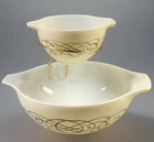 Vintage Pyrex Cinderella Golden Scroll Chip/Dip Set w/ Bracket, Gold/Ivory 1959
