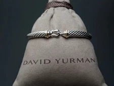 David Yurman Sterling Silver 925 5mm Cable Buckle 18k Gold Cuff Bracelet