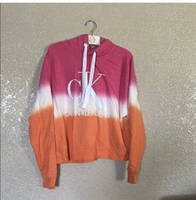 Calvin Klein Jeans CK Logo Colorblock Pullover Hoodie Pink/White/Orange M