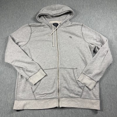 Abercrombie & Fitch Hoodie Mens XXL Gray Full Zip Sweatshirt Moose Logo Casual