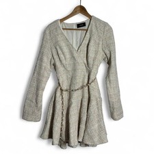 Cider Tweed Wrap Dress w Shiny Pearl Belt Midi Dress Faux Tweed Women's Medium
