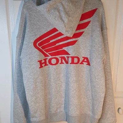 Honda Men's XL Gray Full Zip Fleece Hoodie Red Logo Graphic Print Pockets - Photo 1/4