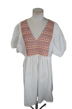 Madewell Embroidered Popover Dress Small Embroidered Smocked Puff Sleeve Boho