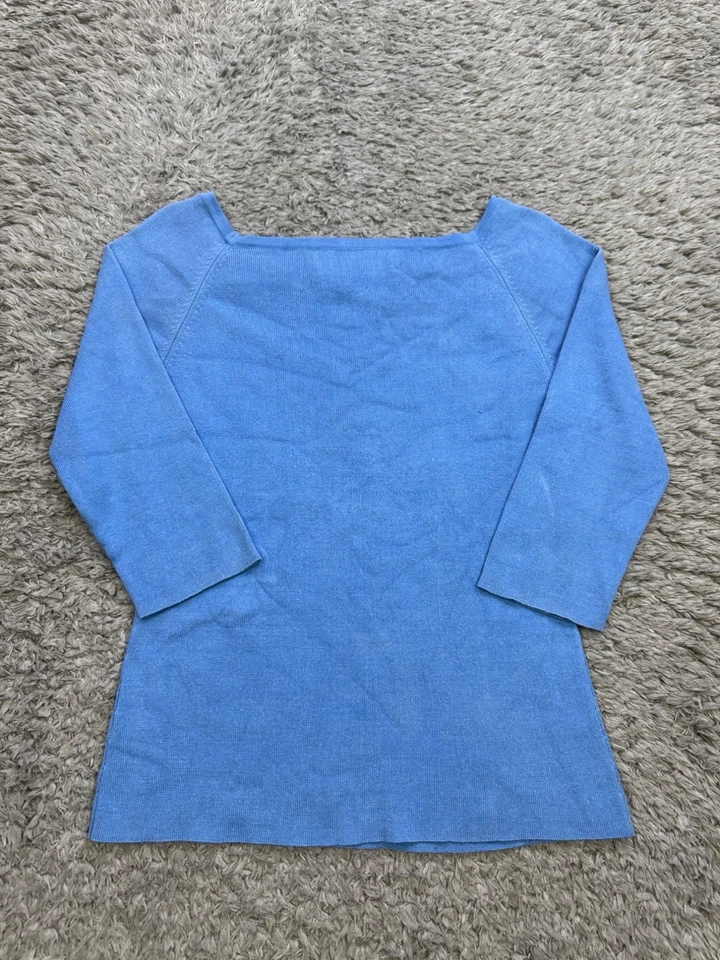 Suéter Joseph A Mujer Pequeño Azul Aqua Seda Manga 3/4 Cuello Corazón Pullover Foto 2 de 4