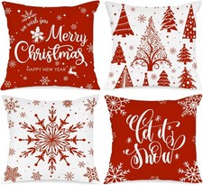 Lanpn Christmas Throw Pillow Covers 18x18 Set of 4, 18 x 18 Pack 4 , Red