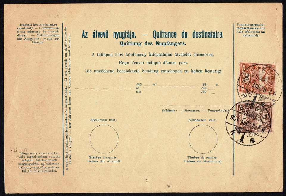 Hungary 1901 Parcel Card, Szeged to Le Locle Switzerland, 93f Mixed Franking - Image 3 of 3