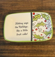 Plain Jane Fruit Cake Dish Plate Serving Tray NIB Holiday Christmas Ceramic