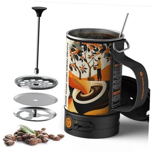 Electric French Press Coffee Maker, 120V Boil Water & Press Coffee 2-in Bloom