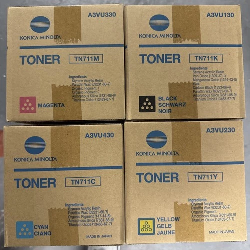 Konica Minolta TN711 CMYK Toner Set Cyan Magenta Yellow Black Bizhub C654 C754