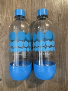 2 Sodastream Carbonating Water Bottle 1 Liter Clear Blue Dots OEM Preowned