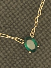 Vermeil Gold Sterling 925 Green Crystal Pendant Necklace 16”-18” Half Paperclip