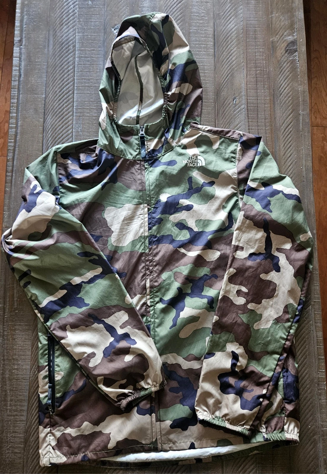 North Face Camo Windbreaker Jacket Youth XL Hooded 18/20 Full Zip Rain Outdoors