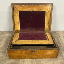 Antique Wood Travel Writing Desk Lap Desk Locking No Key Inlay 19th-Early 20th