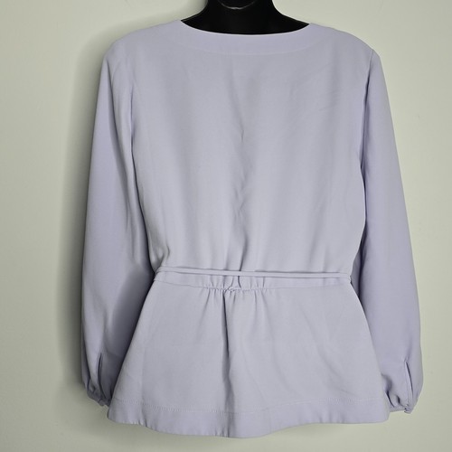 J Crew Womens Size 4 Blouse Drapey Crepe Faux-wrap Top Long Sleeve Tie Purple - Picture 3 of 7