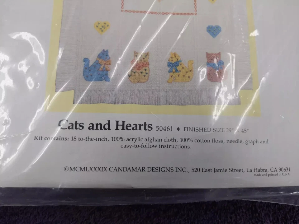 Cats and Hearts Needlepoint Baby Afghan Candamar Designs Special #50461 - Image 3 of 4