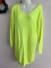 SHEIN Small Neon Tunic Sweater Dress Long Sleeve Loose Fit Vneck Slouchy