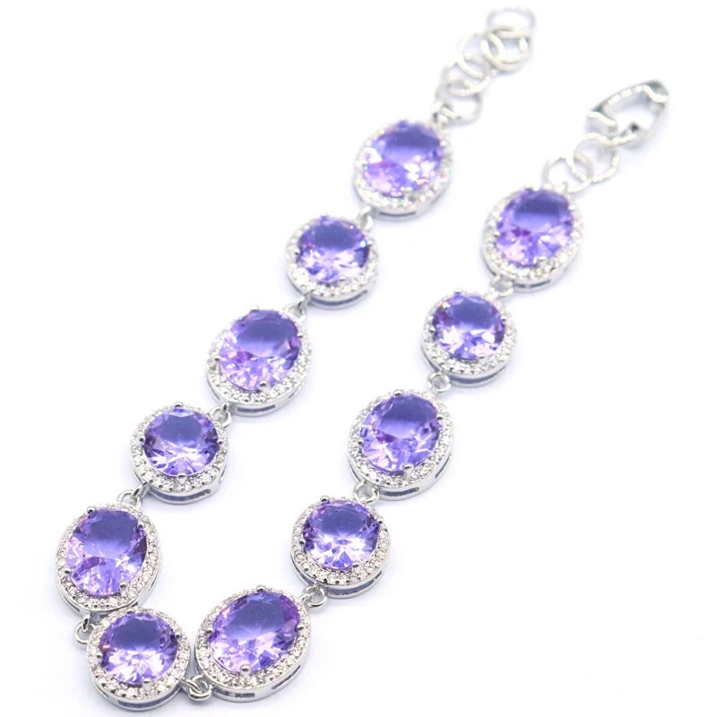 Precioso brazalete de plata de regalo de circonita cúbica topacio alejandrita cambiante de color para mujer 6,5-8,5" Foto 2 de 2