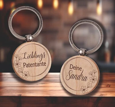 MARKENLOS Schlüsselanhänger Gravur Holz Geschenk Lieblings Patentante Taufe Erinnerung