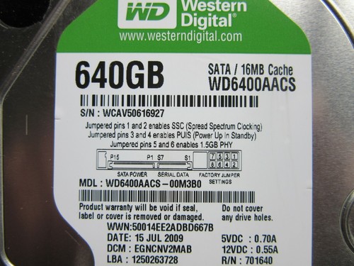 WD Green Western Digital WD6400AACS-00M3B0 Hard Drive 640GB 3.5" HDD 2009 CN V2 - Picture 2 of 2
