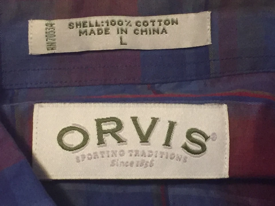 Orvis Sporting Traditions Red Blue Plaid Large L Long Sleeve Button-Front Shirt - Image 4 of 4