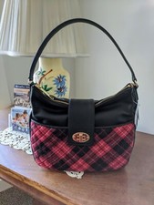 Nwt Talbots Women's Red Quilted Greenwich Tartan Plaid Leather Hobo Bag $159
