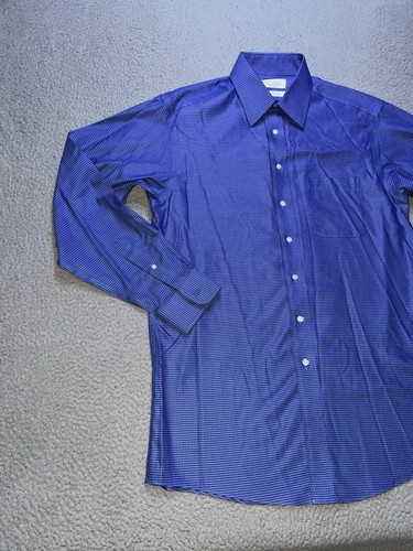 Roundtree & Yorke Shirt Mens 15.5 Blue Plaid No Iron EZ Wash Gold Label - Picture 2 of 12
