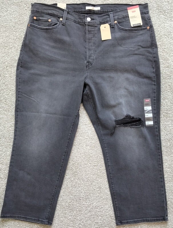 NWT Sz 24W Women's Levi's Wedgie Straight Distressed Jeans In Charcoal Gray
