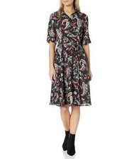 NANETTE LEPORE Black Paisley Shirt Dress Size 2 Fit & Flare Roll Tab Work Office