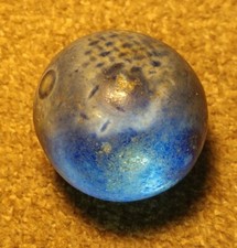 VTG Antique blue Bennington  Marble shooter 1800s early 1900s glazed Benny CLAY