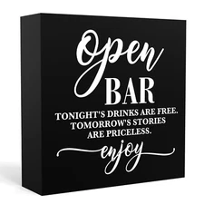 Funny Open Bar Sign - Black Wooden Box Sign for Engagement, Wedding Party, De...