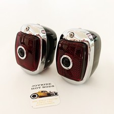1937-38 Chevy Tail Lights Black With Chrome Bezels Blue Dots- Lh Rh