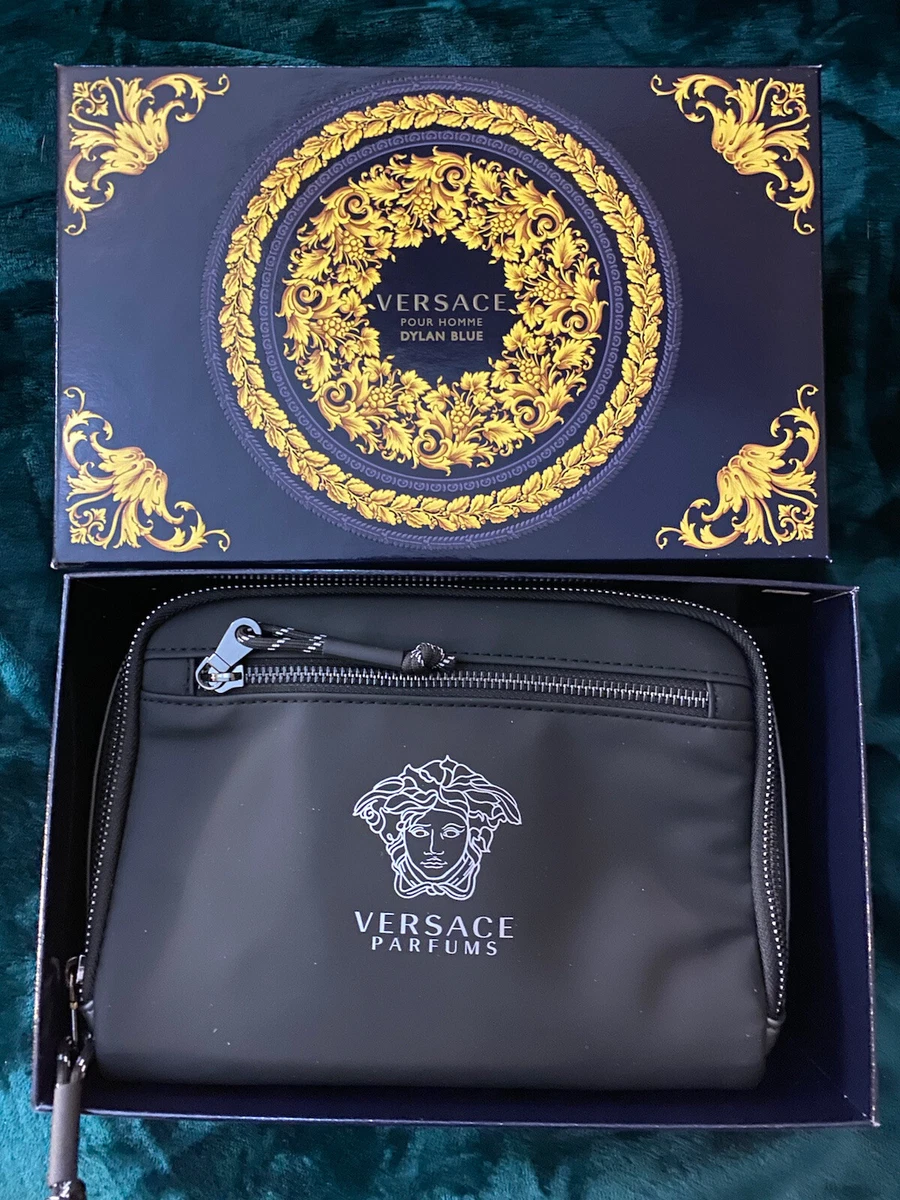 Versace Travel Bag Dylan Blue 3 Piece Gift Set with Medusa Head Bag Men 3.4  Oz