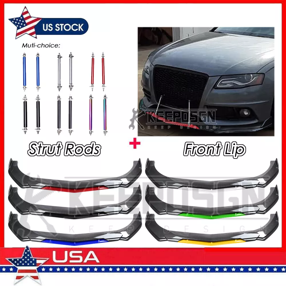 For Audi S4 B5 B6 B8 B9 CARBON FIBER Front Bumper Lip Splitter Spoiler Parts Rod