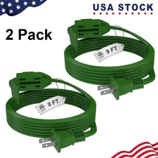 2Pack Indoor Extension Cord 9FT, 2 Prong Green Extension Cord 16/2 ETL Listed