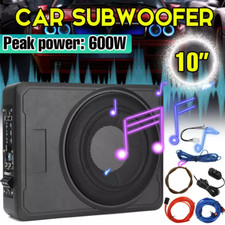 600W 10" Slim Under-Seat Subwoofer Powered Car Truck Sub w/ Amp Kit Speaker