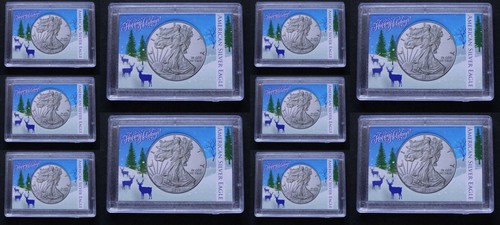 10 American Silver Eagle Frosty Case Snaplock Coin Holder 2X3 Deer Happy Holiday - 第 1/3 張圖片