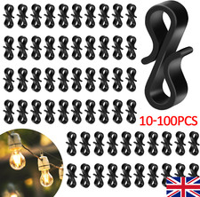 10-100X Mini Gutter Hook S Shape Black Christmas Fairy Light Hanger Plastic Clip