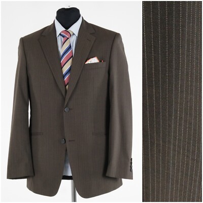 Mens Striped Sport Coat 40R US Size ESPRIT Wool Blazer Brown Designer Jacket