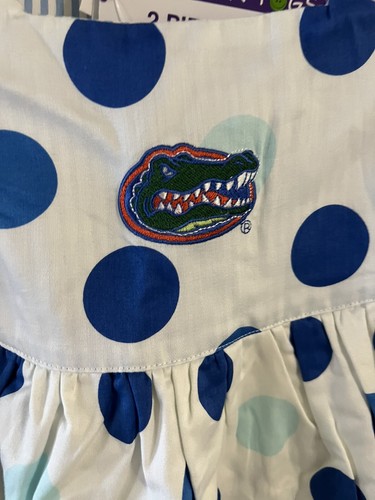 VESTIDO SARA LYNN TOGS BLOOMERS FLORIDA GATORS NARANJA AZUL 3T NUEVO CON ETIQUETAS LUNARES - Imagen 2 de 10