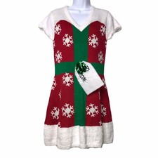'Tis the Season Nordic Faux Fur Ugly Christmas Sweater A-Line Dress Large