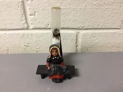 ANTIQUE VTG CAST METAL AMISH COUNTRY WOMAN EGG TIMER HOURGLASS 2 5/8  