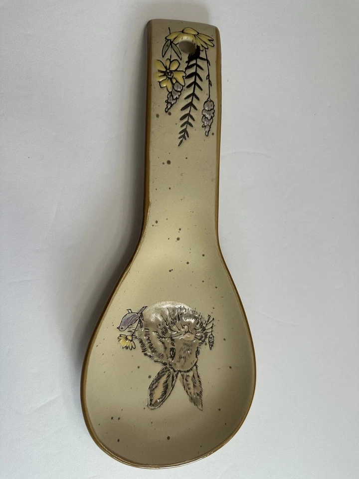 Spoon Rest Ceramic Spring Bunny Bird Flowers 2021 Spectrum Designz Rustic - Image 4 of 4