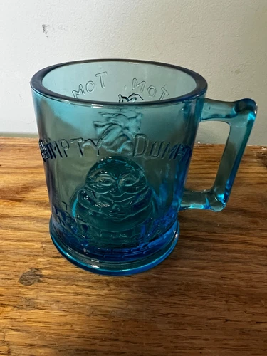 Vintage Blue Glass Nursery Rhyme HUMPTY DUMPTY & TOM TOM Cup Mug Mother Goose