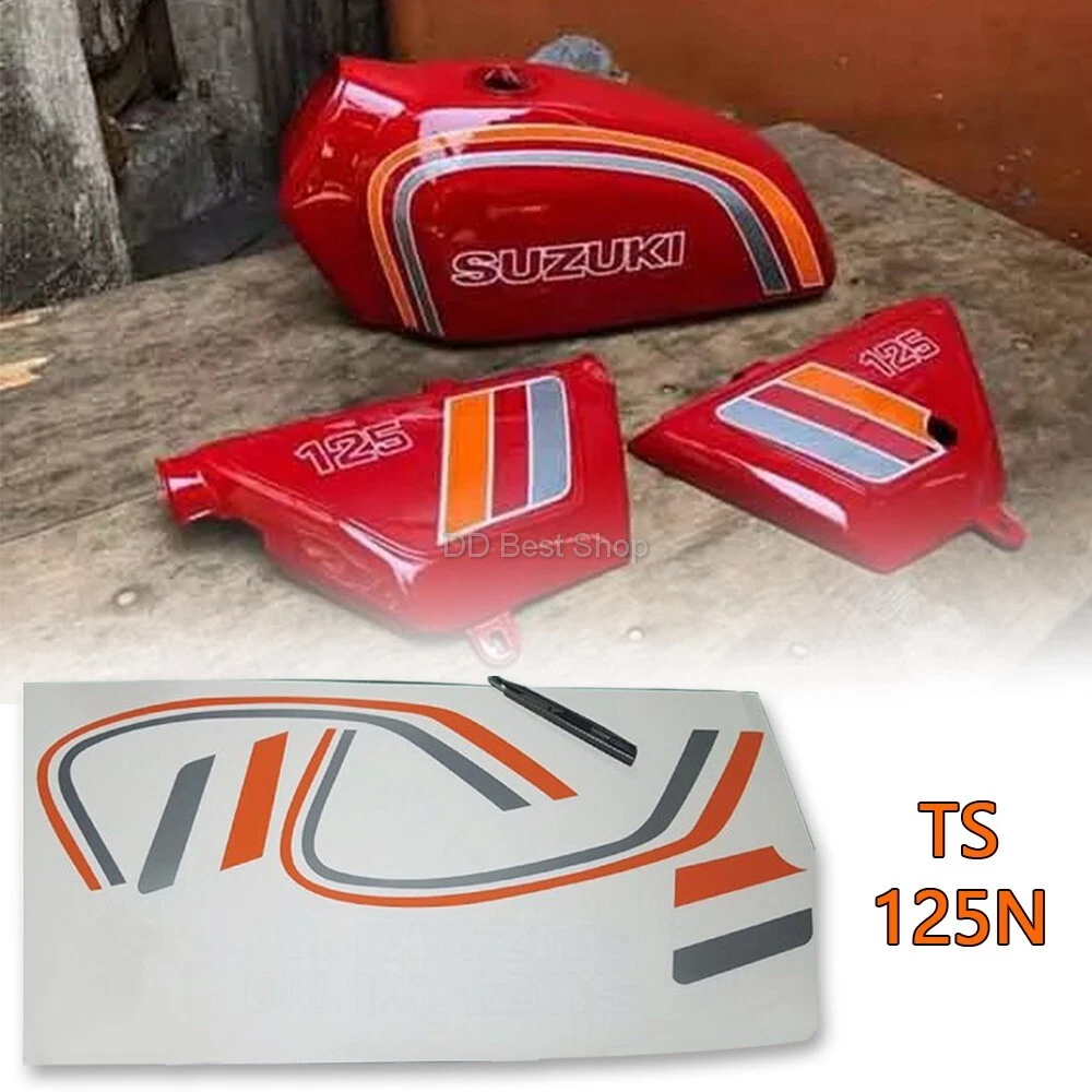 Sticker Fuel Tank Emblem Logo L/R Orange Gray For SUZUKI TS125N Pair Side TS 125 - Picture 3 of 5