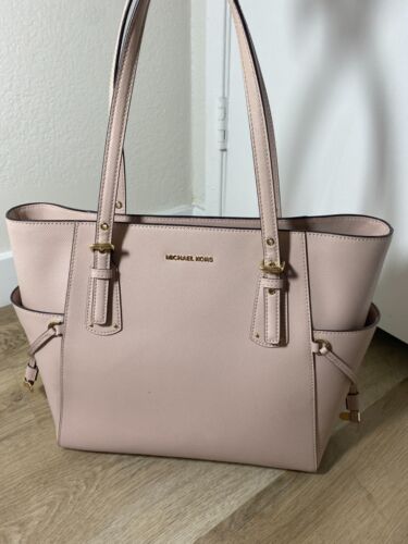 MICHAEL KORS CHARLOTTE LARGE TOP ZIP BLUSH PINK LEATHER SAFFIANO TOTE BAG NWT