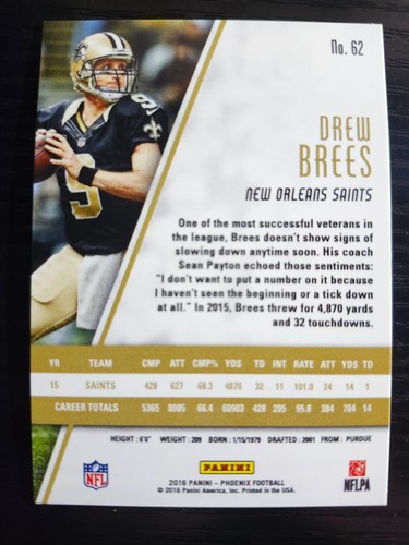 2016 Phoenix Drew Brees #62 Saints HOF - Imagen 2 de 2