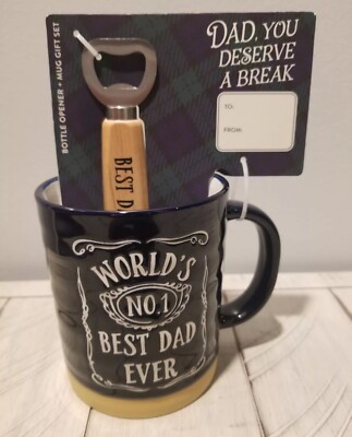 Eccolo World's No.1 Best Dad Ever Dad You Deserve a Break Bottle Opener Mug Set